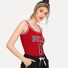 Shein Letter Print Striped Shoulder Top