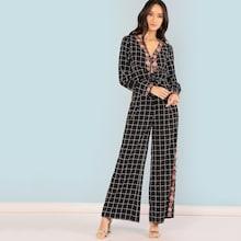 Shein Wide Leg Grid Jumpsuit