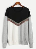 Shein Color Block Pullover Sweater With Coin Fringe Detail