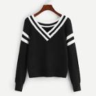 Shein Contrast Striped V-neck Jumper