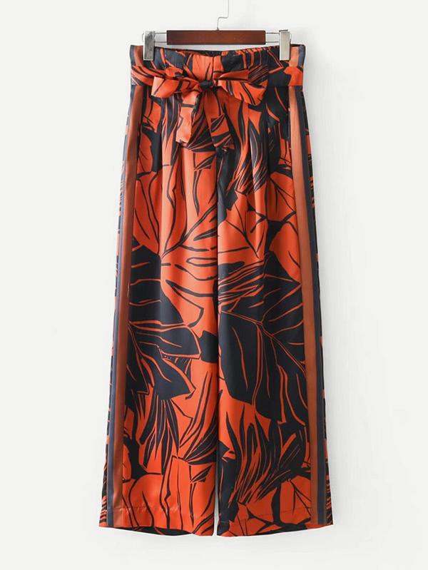 Shein Jungle Print Belted Wide Leg Pants