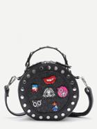 Shein Black Studded Trim Patch Detail Round Crossbody Bag