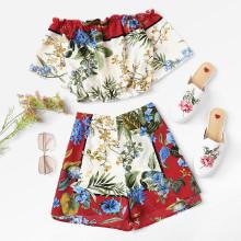 Shein Botanical Print Crop Bardot Top & Shorts Set