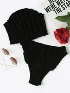 Shein Frill Trim Ribbed Bandeau Top With Tanga Brief