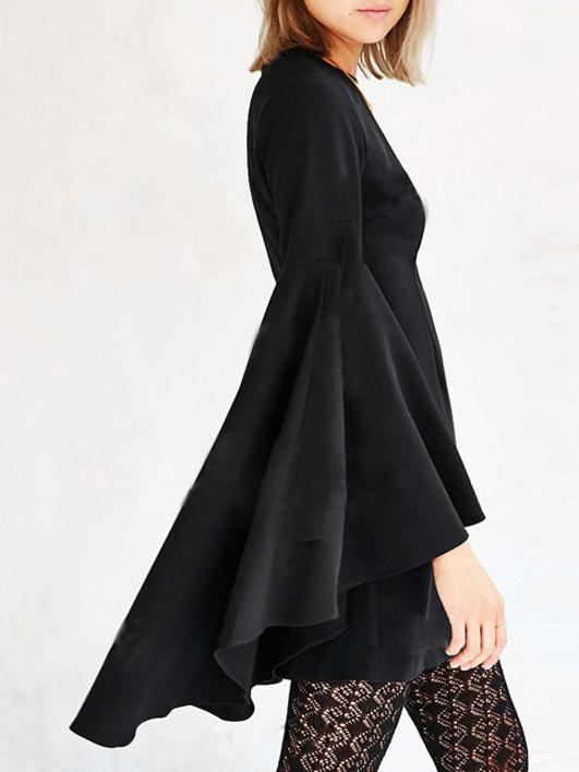 Shein Black Bell Sleeve Crew Neck Dress