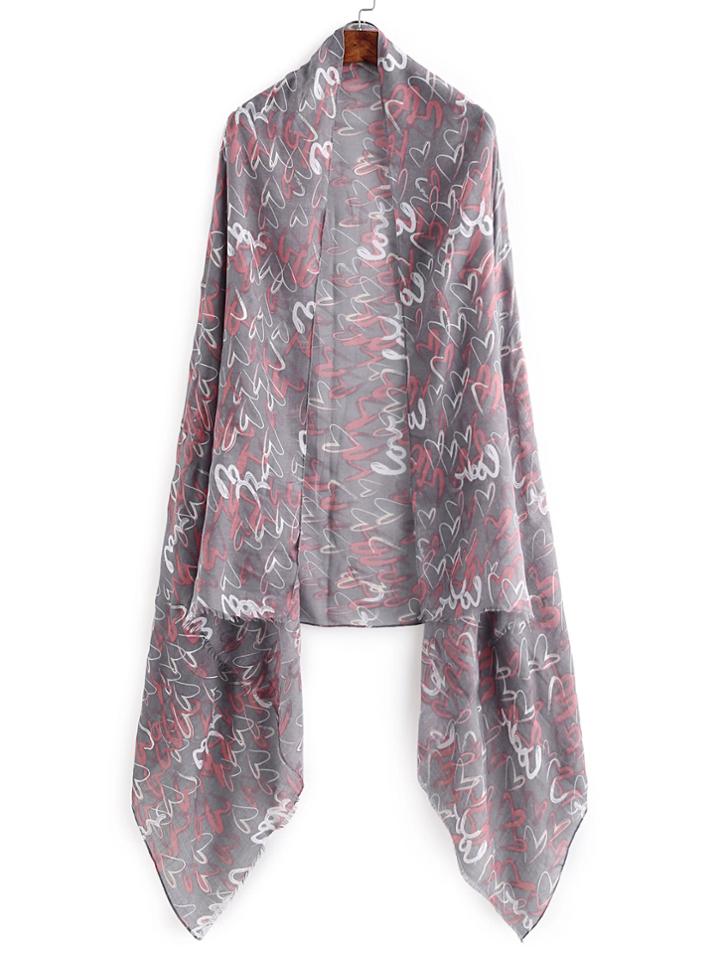 Shein Heart Print Fringe Trim Scarf