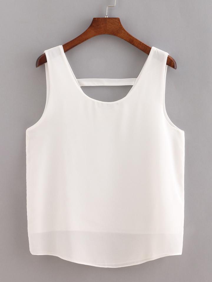 Shein Layered Cutout Chiffon Tank Top - White