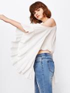 Shein Exaggerated Flare Sleeve Frill Trim Tassel Tie Top