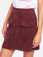 Shein Pocket Front Button Through Corduroy Skirt