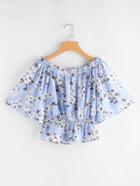 Shein Calico Print Kimono Sleeve Top With Shirring