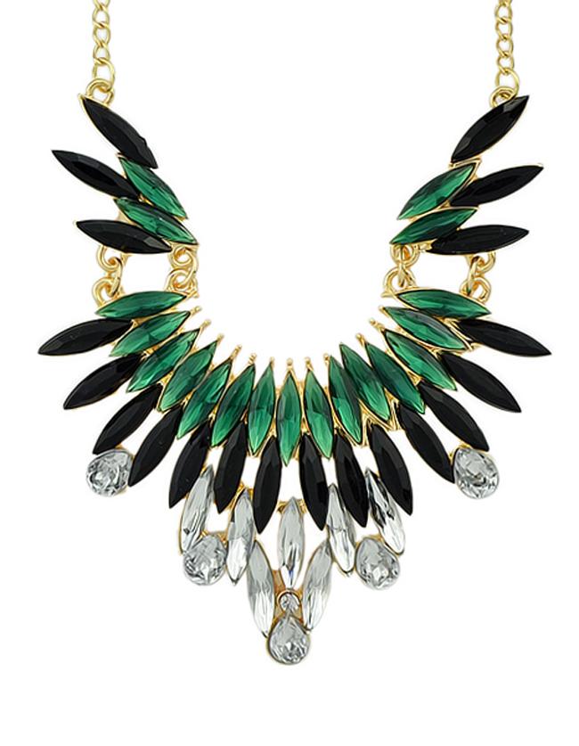 Shein New Fashion Green Gemstone Beautiful Women Shourouk Necklace