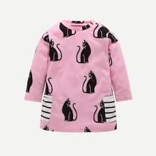 Shein Toddler Girls Dual Pocket Cat Pattern Tee