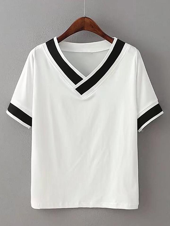 Shein V-cut Contrast Binding Tee