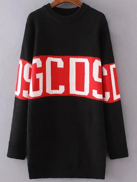 Shein Black Letter Pattern Sweater Dress