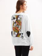 Shein White The Queen Of Spades Print Sweatshirt