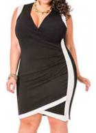 Rosewe Asymmetric V Neck Sleeveless Black Bodycon Dress