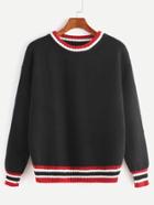 Shein Black Contrast Striped Trim Sweater