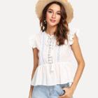 Shein Layered Ruffle Trim Eyelet Embroidered Top