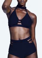 Rosewe T Back Cutout Pattern Black Swimsuit