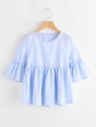 Shein Fluted Sleeve Gingham Print Smock Blouse