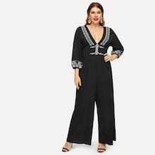 Shein Plus Embroidery Tape V Neck Dress