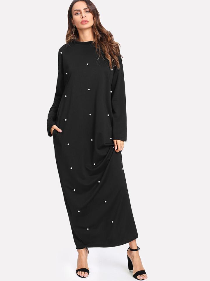 Shein Pearl Beading Pocket Side Maxi Dress