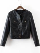 Shein Black Button Up Pu Jacket With Pockets