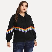 Shein Plus Rainbow Contrast Drop Shoulder Hoodie