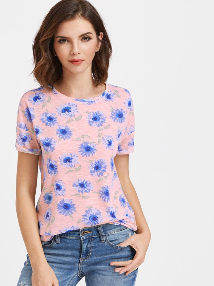 Shein Ditsy Print Drop Shoulder T-shirt