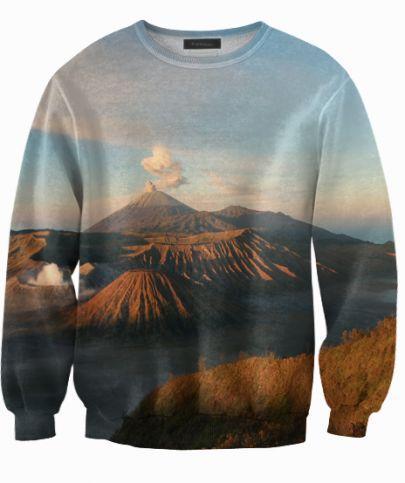 Shein Blue Bluza Volcano Mountains Print Sweatshirt
