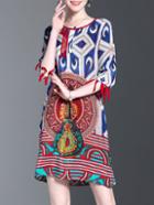 Shein Tribal Print Fringe Sheath Dress