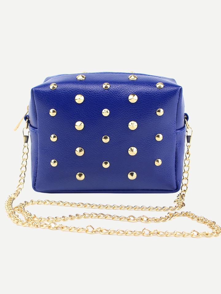Shein Royal Blue Zipper Studded Pu Chain Bag