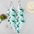 Shein Plus Cut-out Marble Print Swimsuit