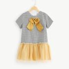 Shein Girls Bow Front Contrast Mesh Hem Dress