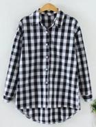 Shein Black Check Plaid High Low Shirt