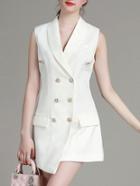 Shein White V Neck Asymmetric Dress