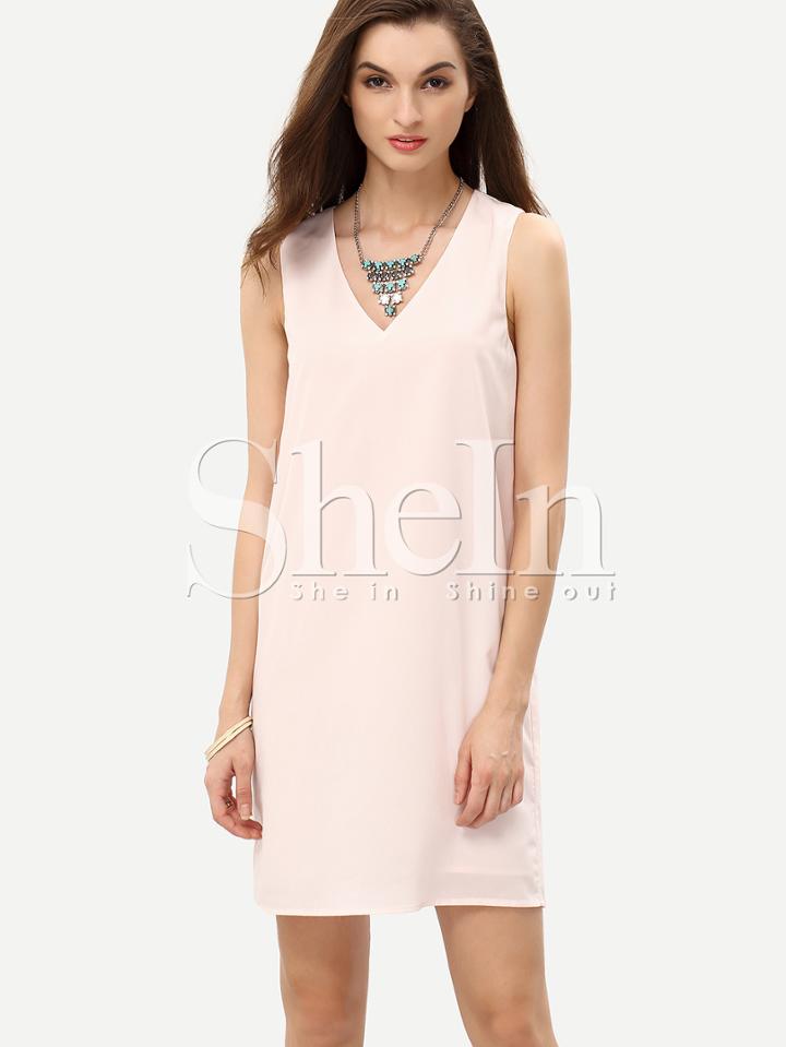 Shein Nude Pink Sleeveless V Neck Shift Dress