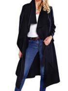 Shein Black Lapel Tie-waist Loose Trench Coat