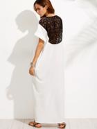 Shein Black And White Spliced Lace Short Sleeve Maxi Dress