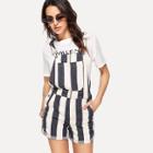 Shein Cuffed Hem Striped Denim Overall Shorts