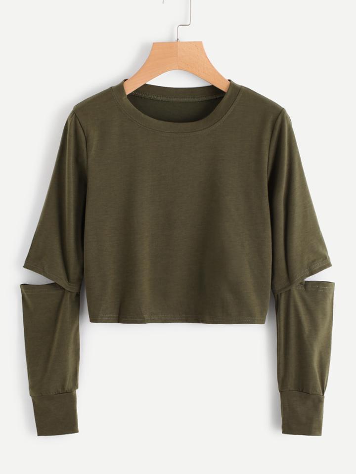 Shein Elbow Rips Crop Sweatshirt