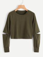 Shein Elbow Rips Crop Sweatshirt
