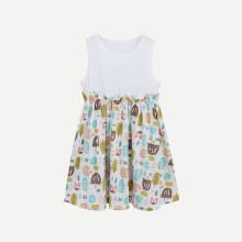 Shein Girls Leaves Print Contrast Hem Dress