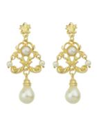 Shein White Chandelier Design Gold Plated Imitation Pearl Earrings