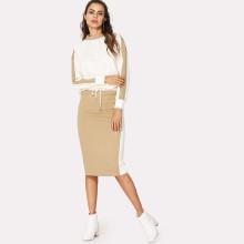 Shein Color Block Top & Drawstring Waist Skirt