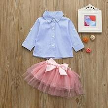 Shein Toddler Girls Stripe Blouse With Bow Detail Mesh Skirt