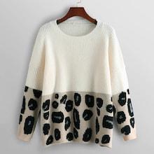 Shein Plus Contrast Leopard Drop Shoulder Jumper