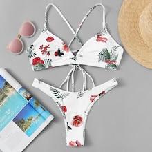 Shein Criss Cross Lace-up Random Floral Bikini Set