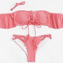 Shein Lace Up Woven Bikini Set