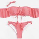 Shein Lace Up Woven Bikini Set